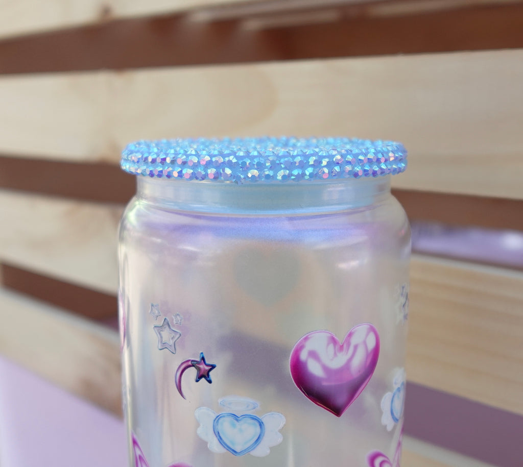 Y2K blue shimmer Glass Cup