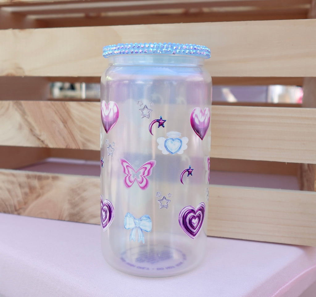 Y2K blue shimmer Glass Cup