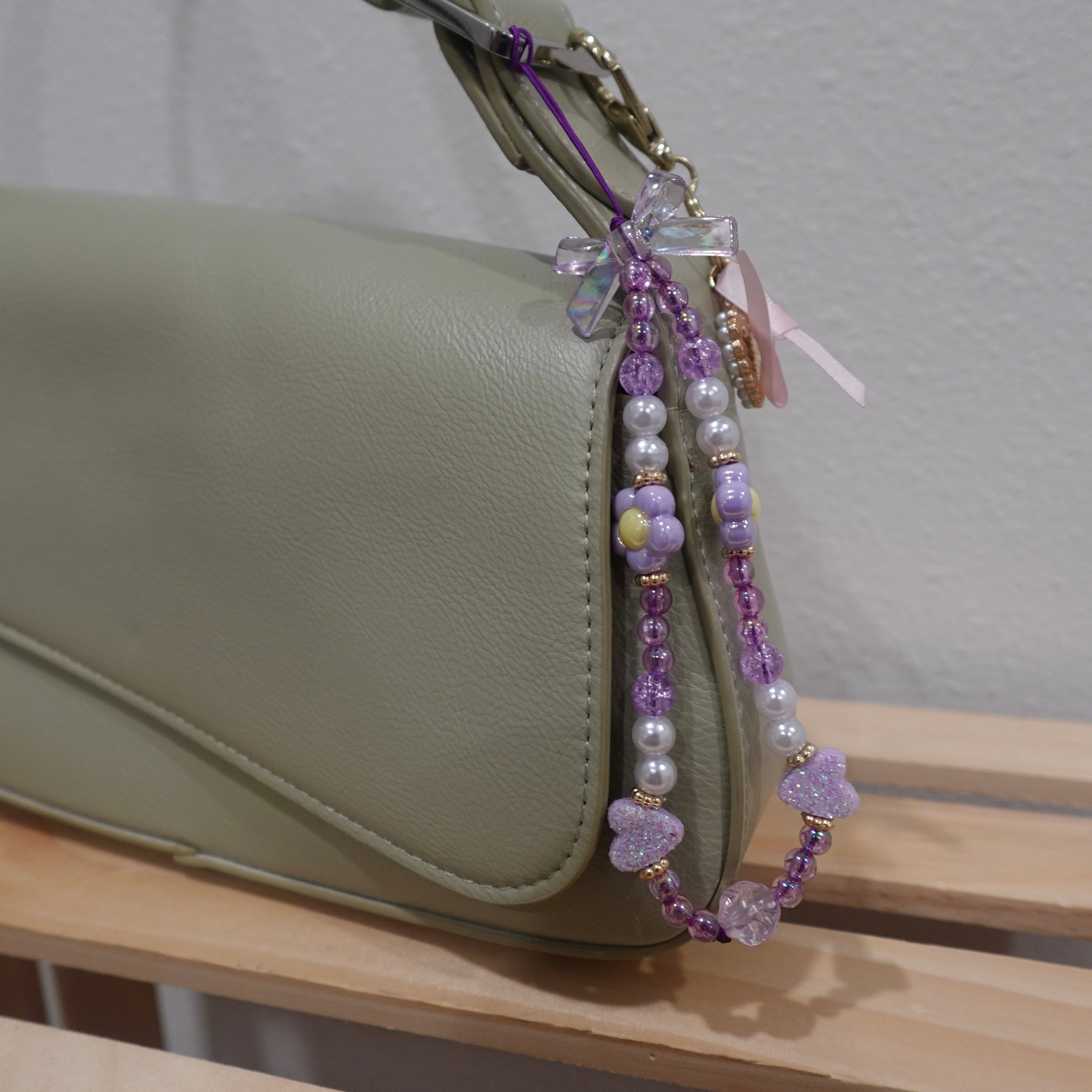 Purple flower & bow phone charm