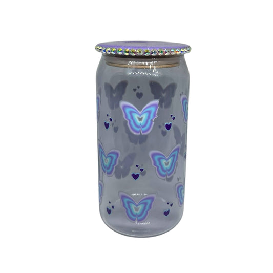 Purple & blue butterfly Glass Cup