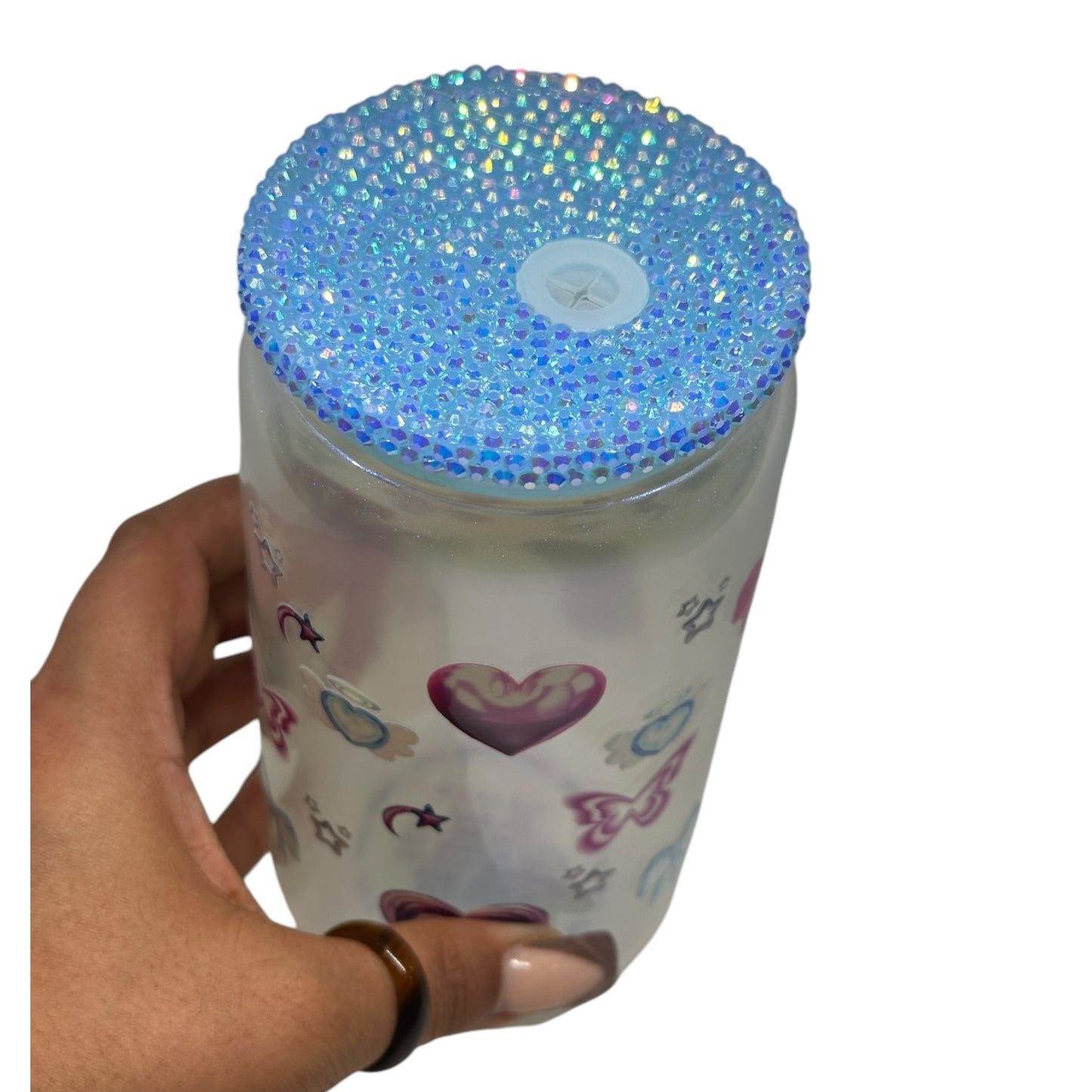 Y2K blue shimmer Glass Cup